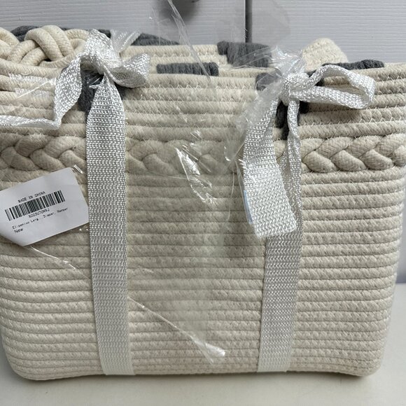 Brand New Large Blanket Basket 22"x16" Gray&Cream White - Picture 2 of 11